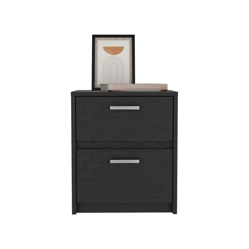 19" Black Wood Two Drawer Nightstand