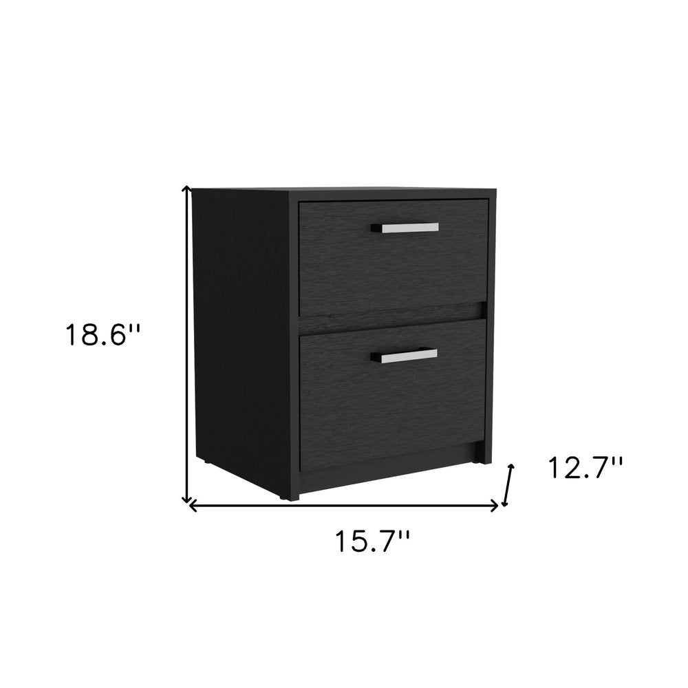 19" Black Wood Two Drawer Nightstand