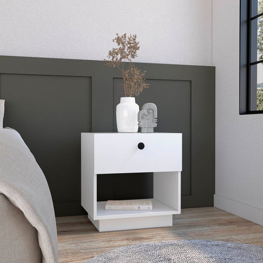 20" White Wood One Drawer Nightstand