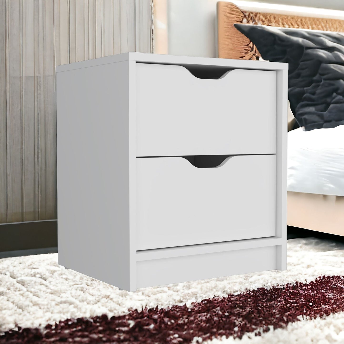 19" White Two Drawer Faux Wood Nightstand