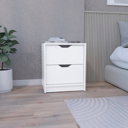 19" White Wood Two Drawer Nightstand