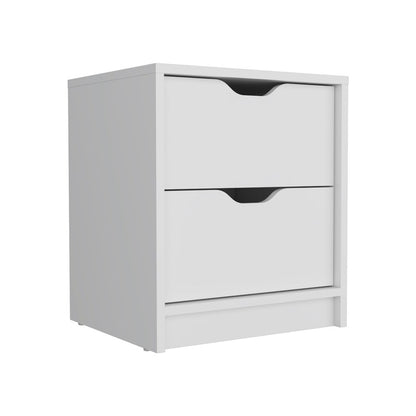 19" White Wood Two Drawer Nightstand