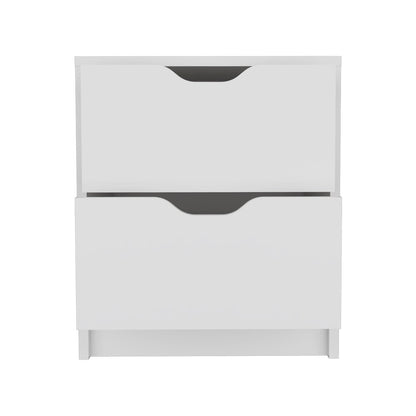 19" White Wood Two Drawer Nightstand