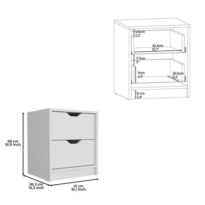 19" White Wood Two Drawer Nightstand