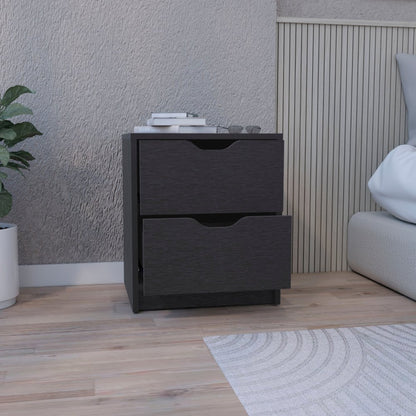 19" Black Wood Two Drawer Nightstand