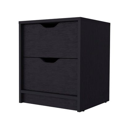 19" Black Wood Two Drawer Nightstand