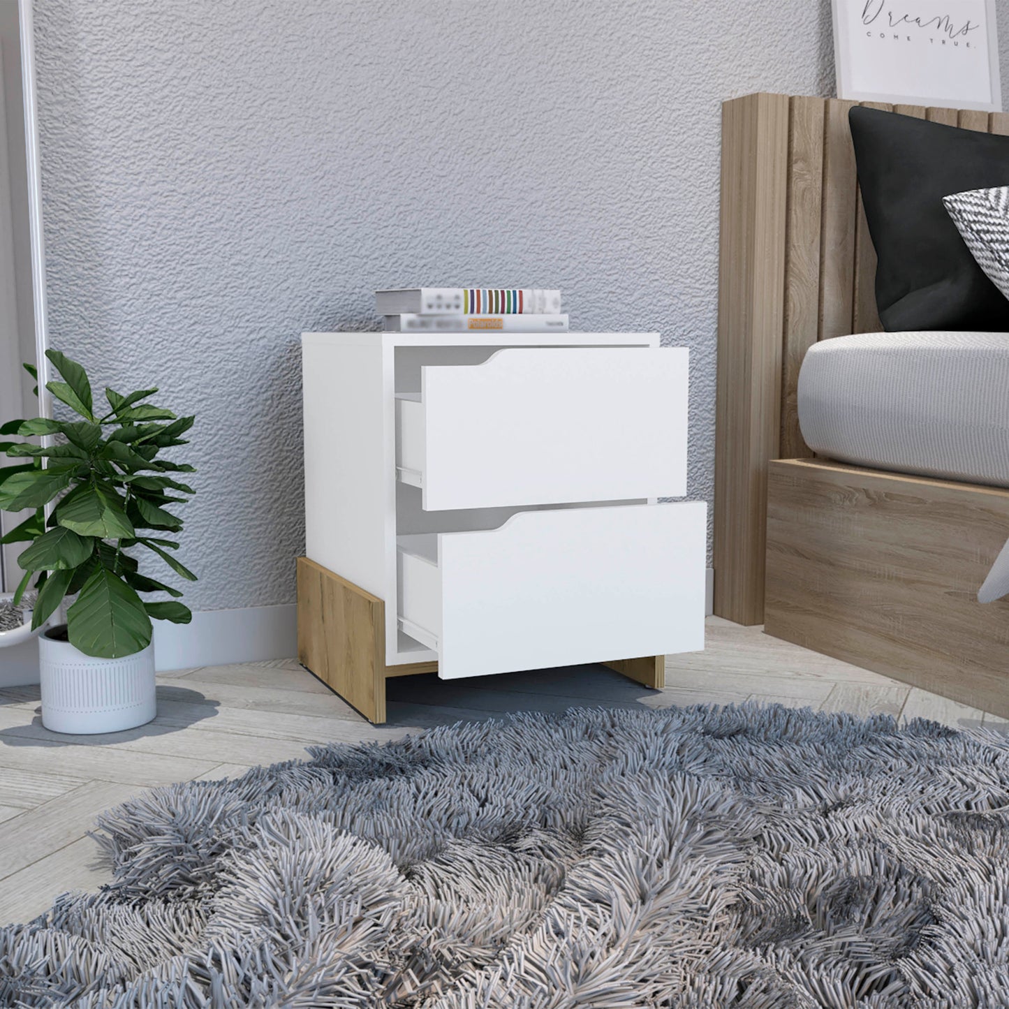 20" White Two Drawer Faux Wood Nightstand