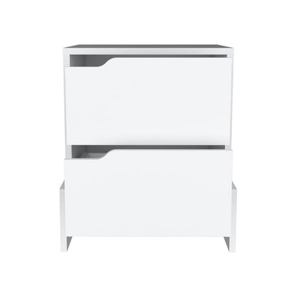 20" White Wood Two Drawer Nightstand