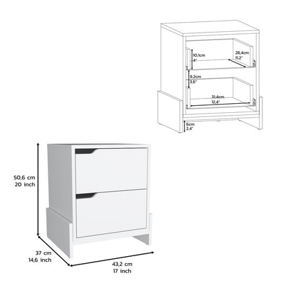 20" White Wood Two Drawer Nightstand