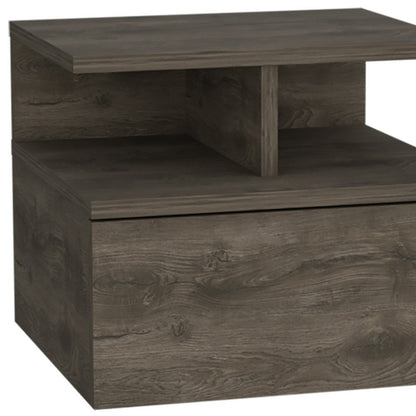 12" Brown Wood One Drawer Floating Nightstand