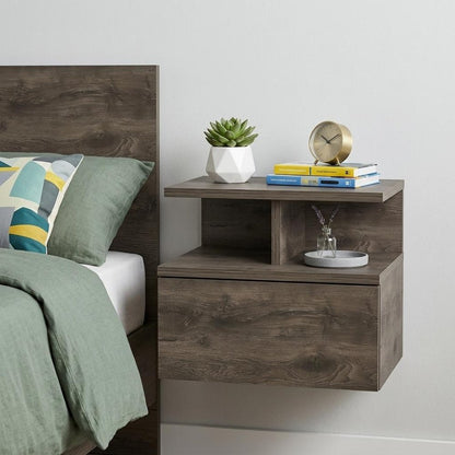 12" Brown Wood One Drawer Floating Nightstand