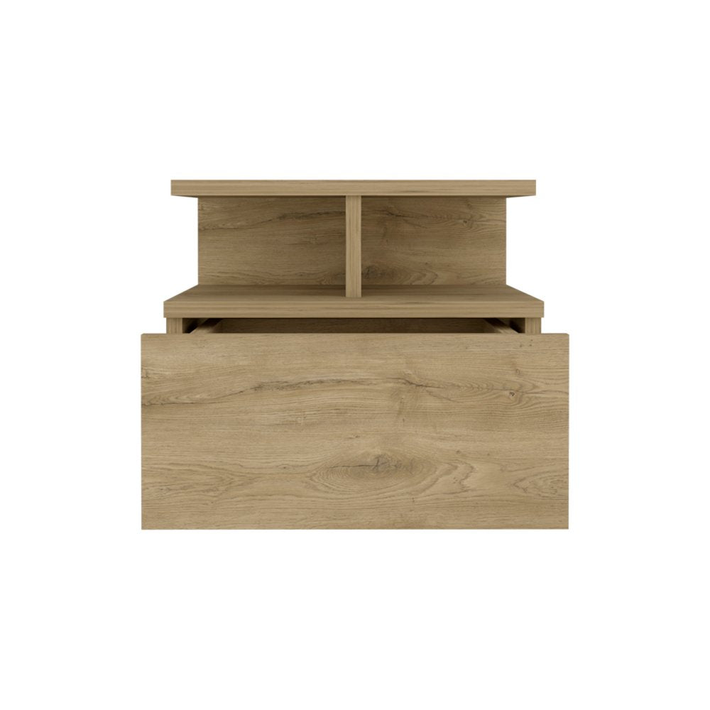 12" Beige Wood One Drawer Floating Nightstand