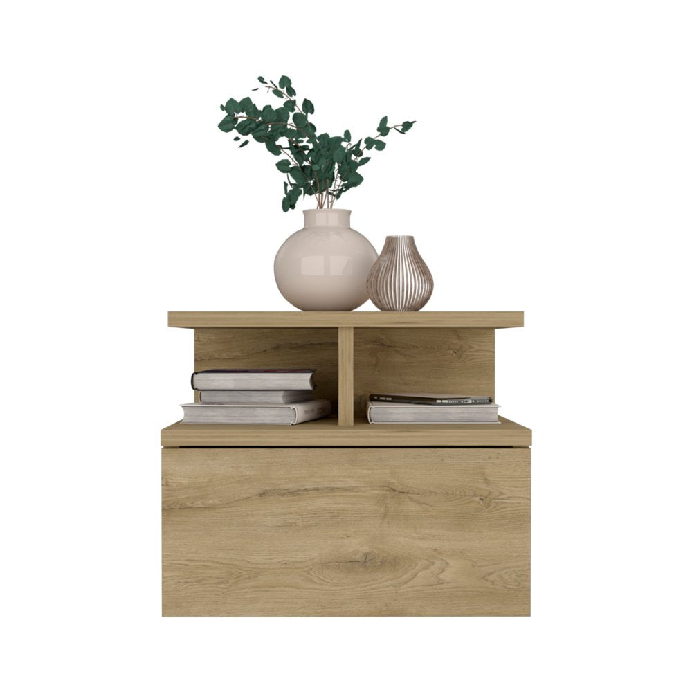 12" Beige Wood One Drawer Floating Nightstand