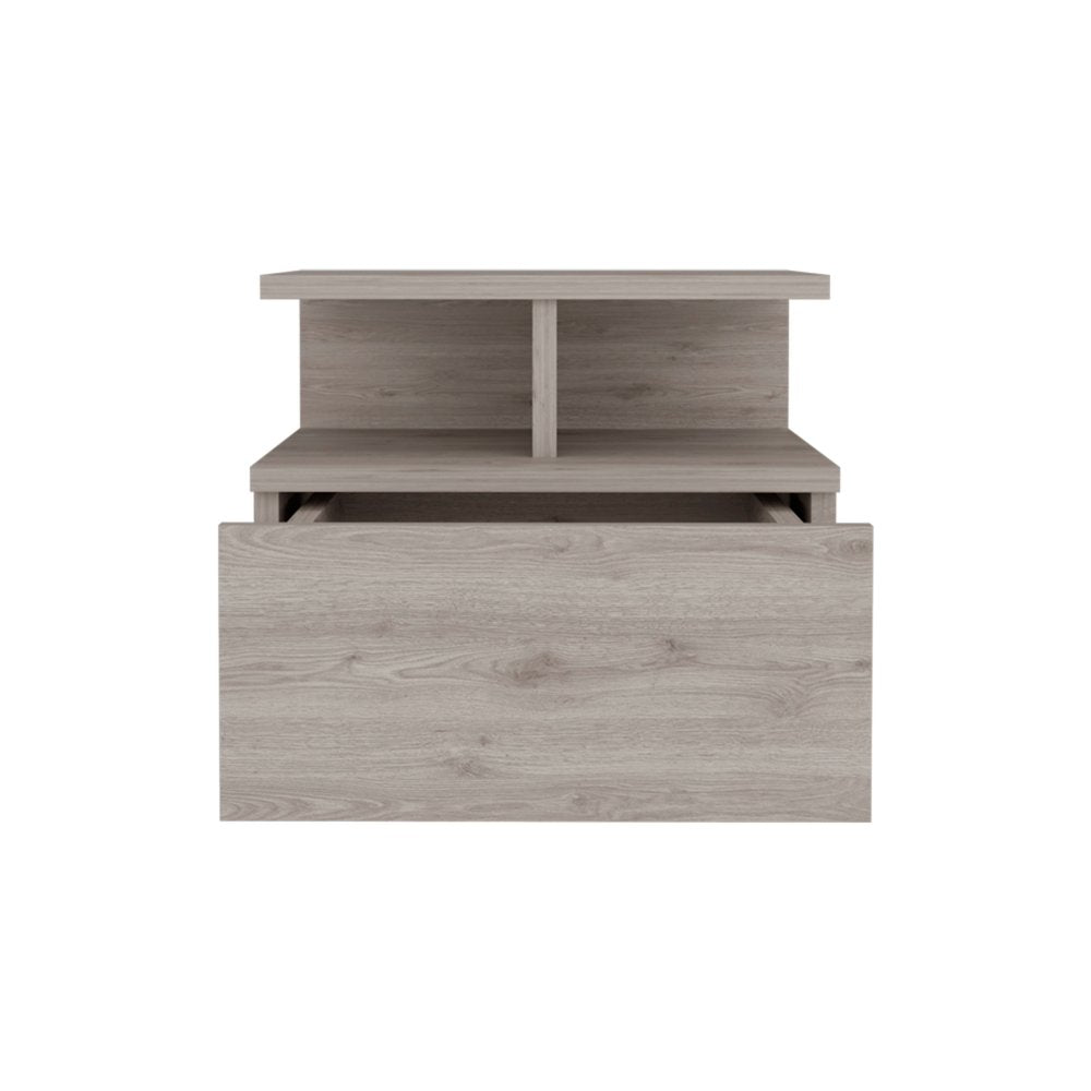 12" Gray Wood One Drawer Floating Nightstand