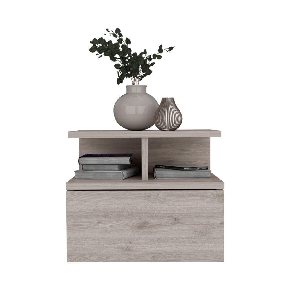 12" Gray Wood One Drawer Floating Nightstand