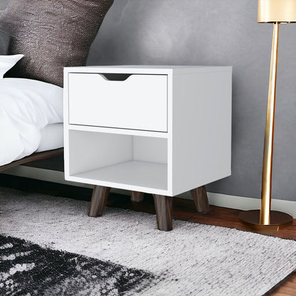 19" White One Drawer Faux Wood Nightstand