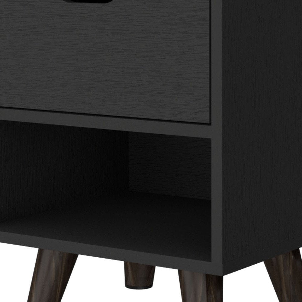 19" Black Wood One Drawer Nightstand