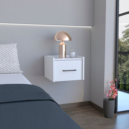 10" White Wood One Drawer Floating Nightstand
