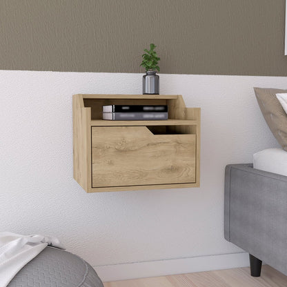 16" Beige Wood One Drawer Floating Nightstand