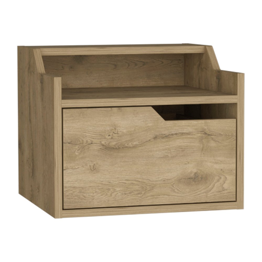 16" Beige Wood One Drawer Floating Nightstand