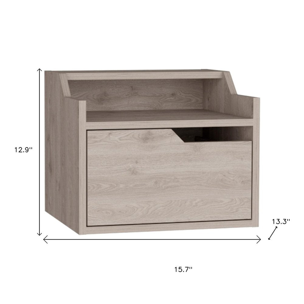 13" Gray Wood One Drawer Floating Nightstand