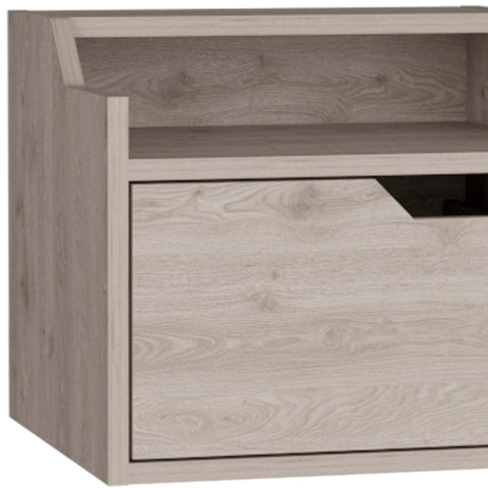 13" Gray Wood One Drawer Floating Nightstand
