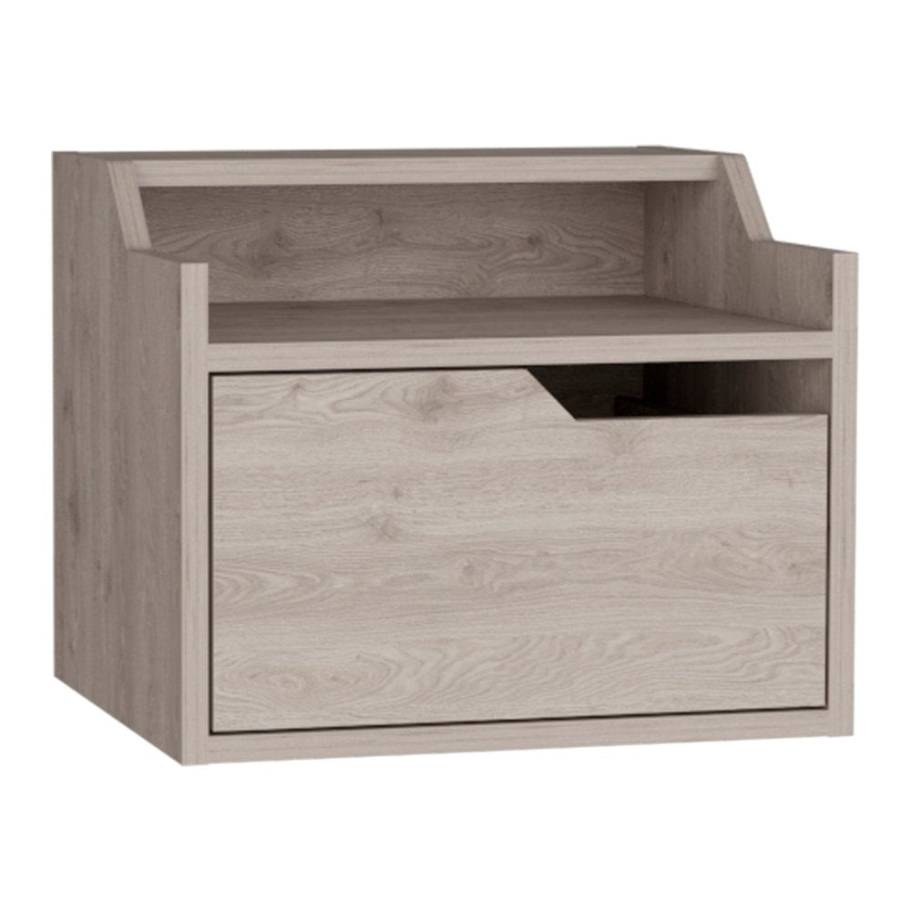 13" Gray Wood One Drawer Floating Nightstand