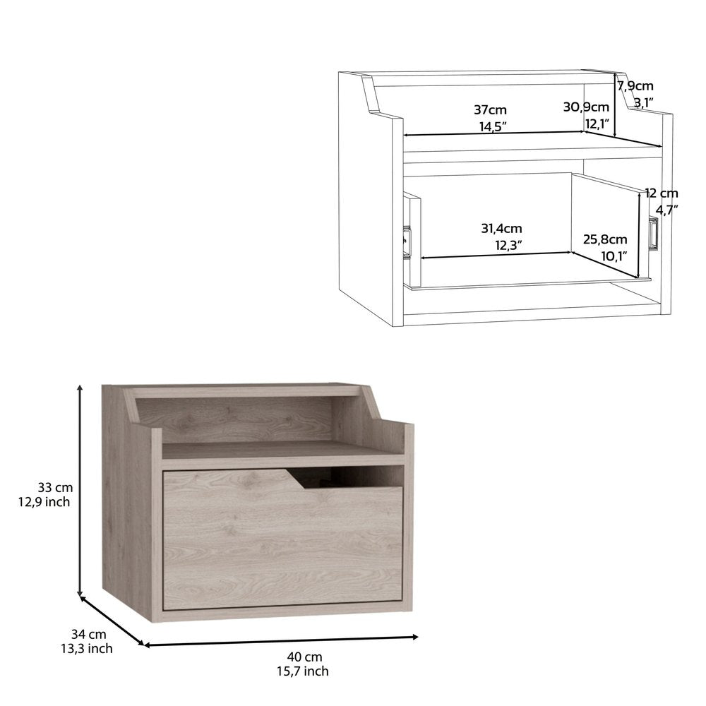 13" Gray Wood One Drawer Floating Nightstand