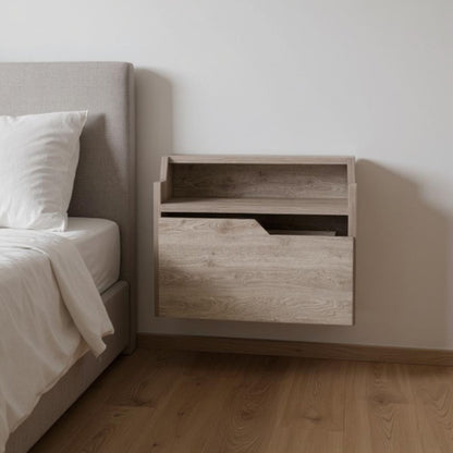 13" Gray Wood One Drawer Floating Nightstand
