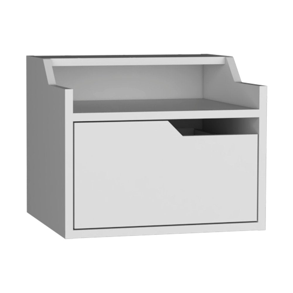 16" White Wood One Drawer Floating Nightstand