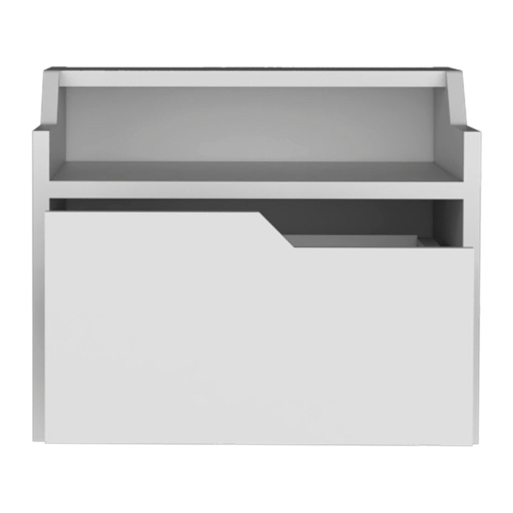 16" White Wood One Drawer Floating Nightstand