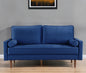 69" Blue Velvet Sofa And Toss Pillows With Dark Brown Legs