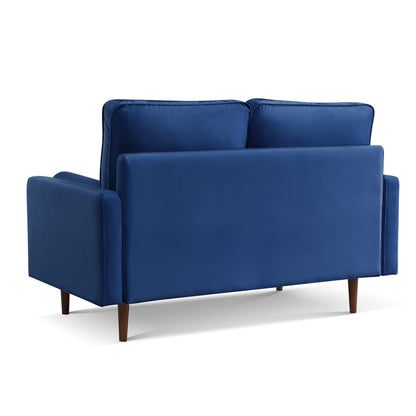 57" Blue And Dark Brown Velvet Loveseat and Toss Pillows