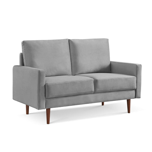 57" Gray And Dark Brown Velvet Loveseat