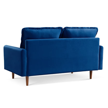 69" Blue Velvet Sofa With Dark Brown Legs