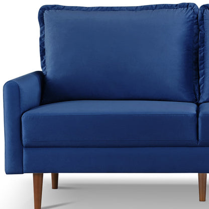 69" Blue Velvet Sofa With Dark Brown Legs