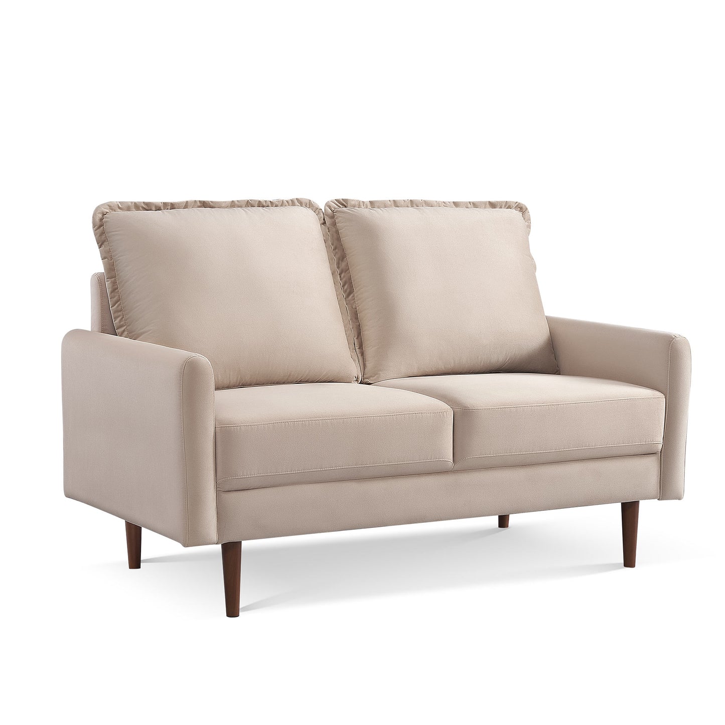 57" Beige And Dark Brown Velvet Loveseat