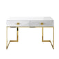 47" White and Gold Writing Desk With Two Drawers