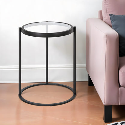 20" Black And Clear Glass And Steel Round End Table