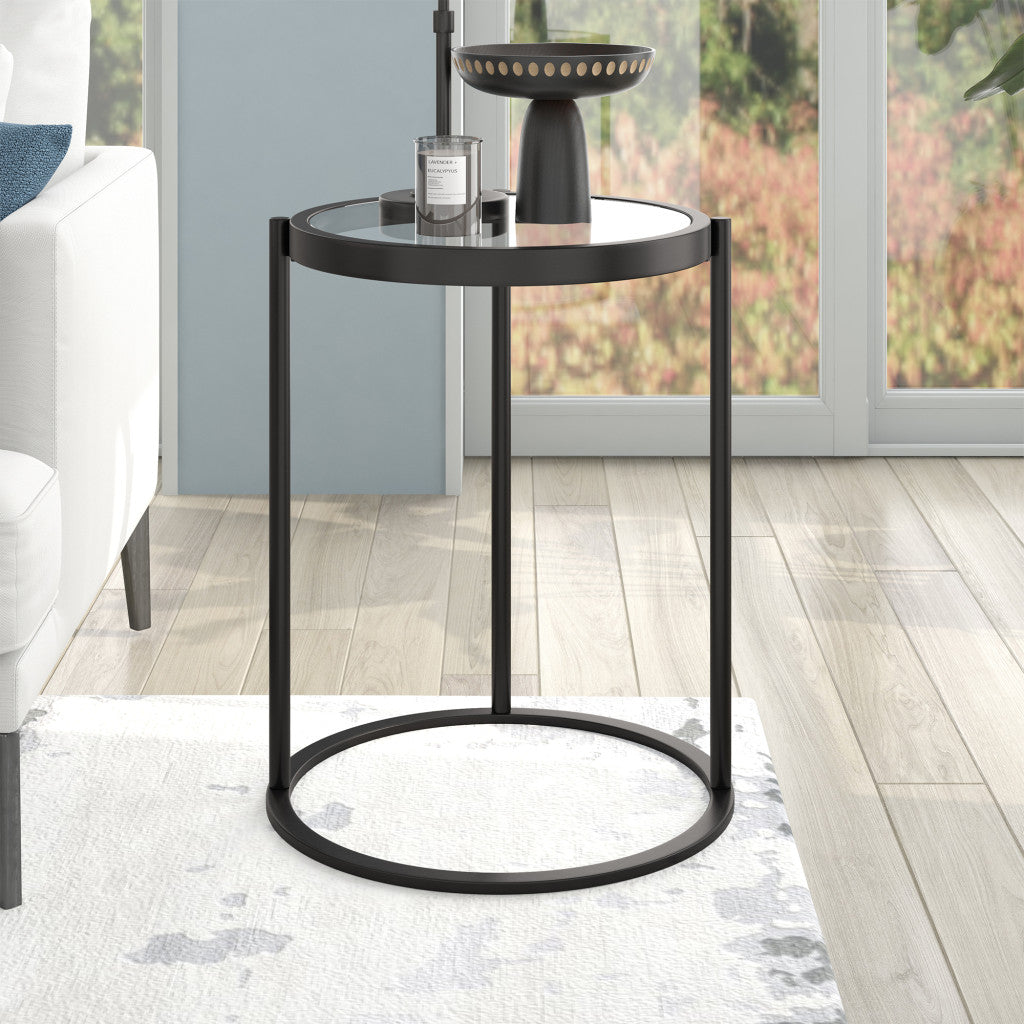 20" Black And Clear Glass And Steel Round End Table