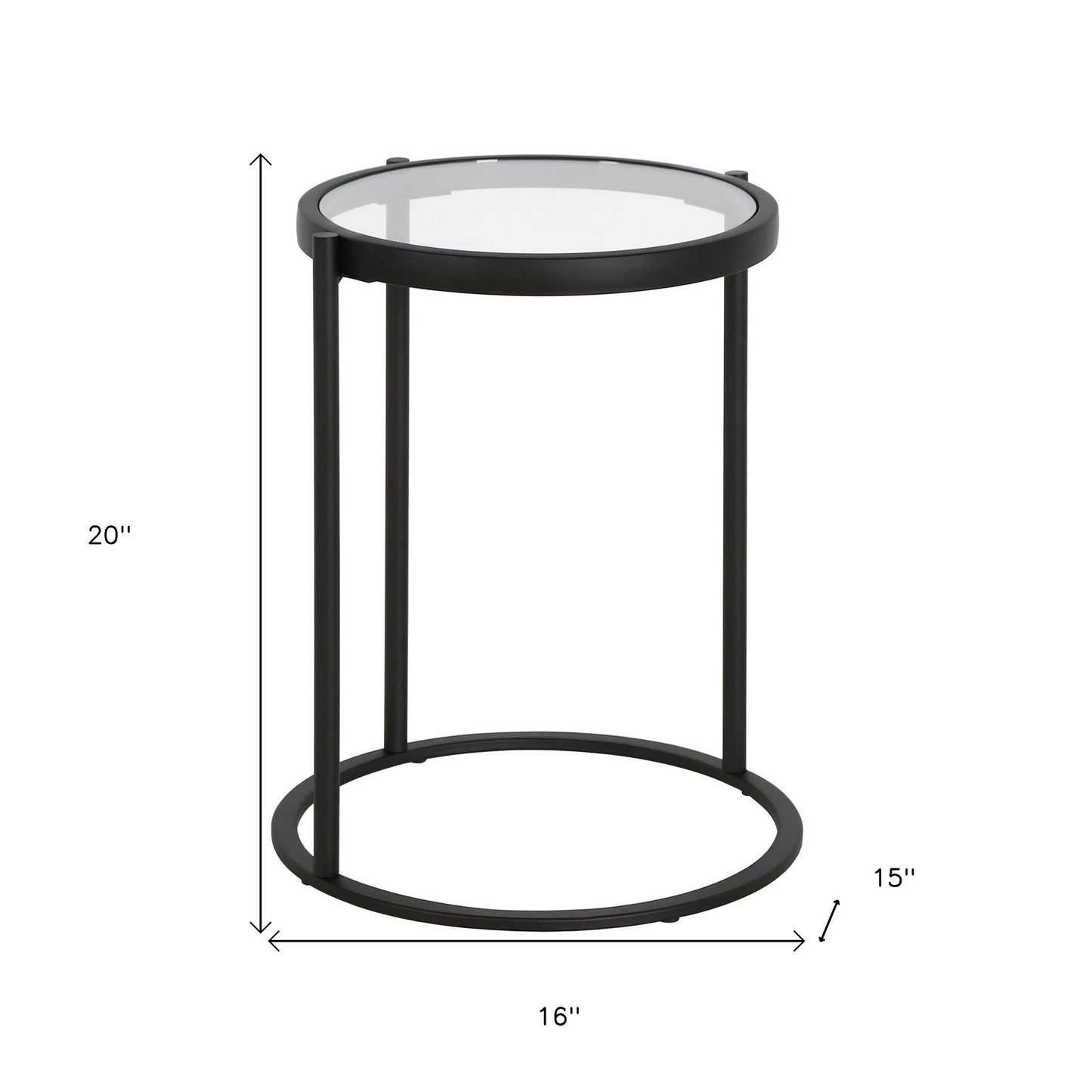 20" Black And Clear Glass And Steel Round End Table