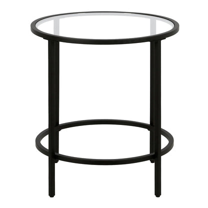 22" Black And Clear Glass And Steel Round End Table