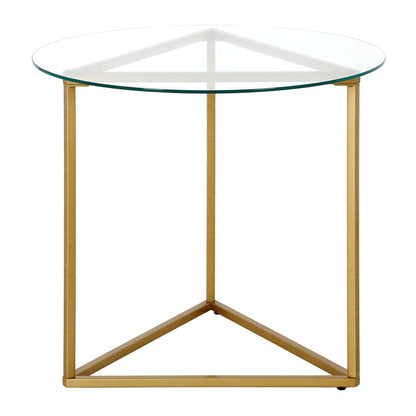 22" Brass And Clear Glass And Steel Round End Table