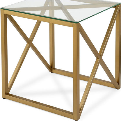 22" Brass And Clear Glass And Steel Square End Table