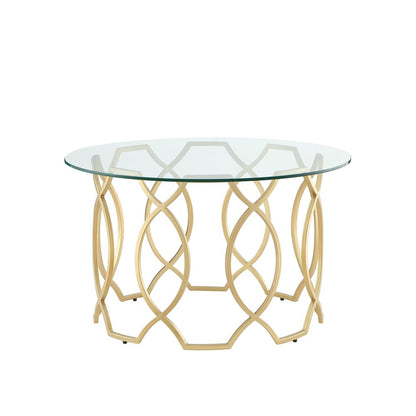 32" Clear And Gold Glass And Iron Round Coffee Table