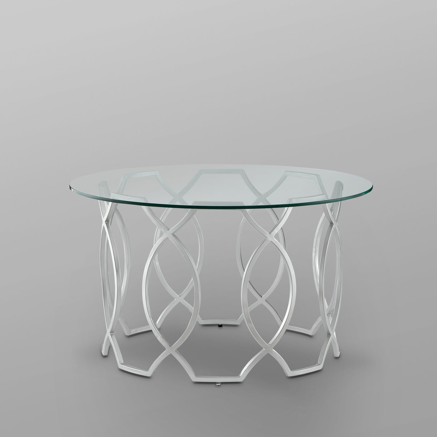 32" Clear And Silver Glass And Iron Round Coffee Table