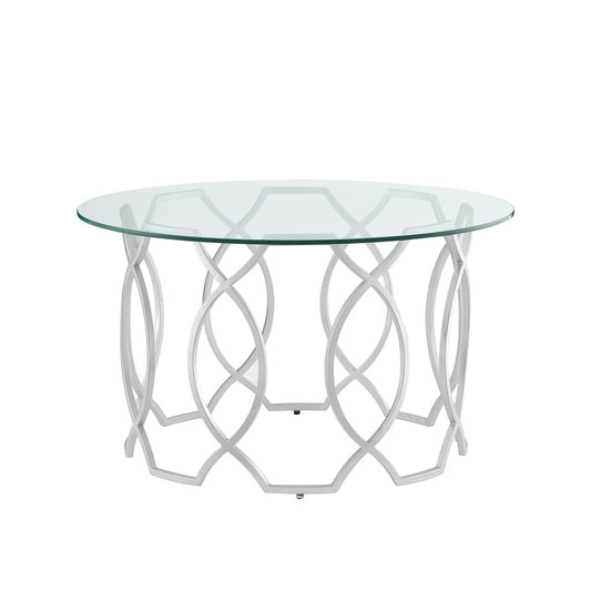 32" Clear And Gold Glass And Iron Round Coffee Table