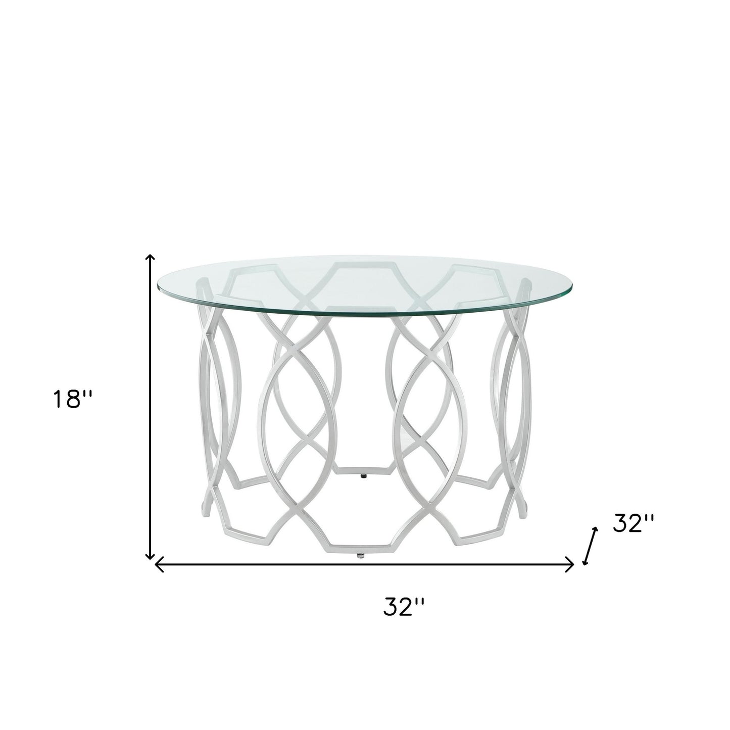 32" Clear And Silver Glass And Iron Round Coffee Table