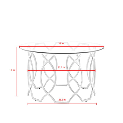 32" Clear And Silver Glass And Iron Round Coffee Table