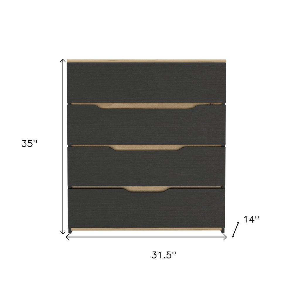 32" Black And Natural Wood Four Drawer Dresser